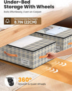 2-Pack Under Bed Storage Bins with Wheels and 4 Vacuum Seal Bags, Heavy Duty 80lbs Capacity,7.9" Height Clear Lid Organizer for Dorm Bedroom Clothes Shoes Toys,Quick Assembly Space Saver Houndstooth