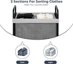 STO STO Laundry Hamper 2 Section, 100L Rolling Laundry Sorter Cart with Removable and Washable Liner Bag, Clothes Hamper with Wheels and Metal Handle for Laundry Room and Bedroom, Gray