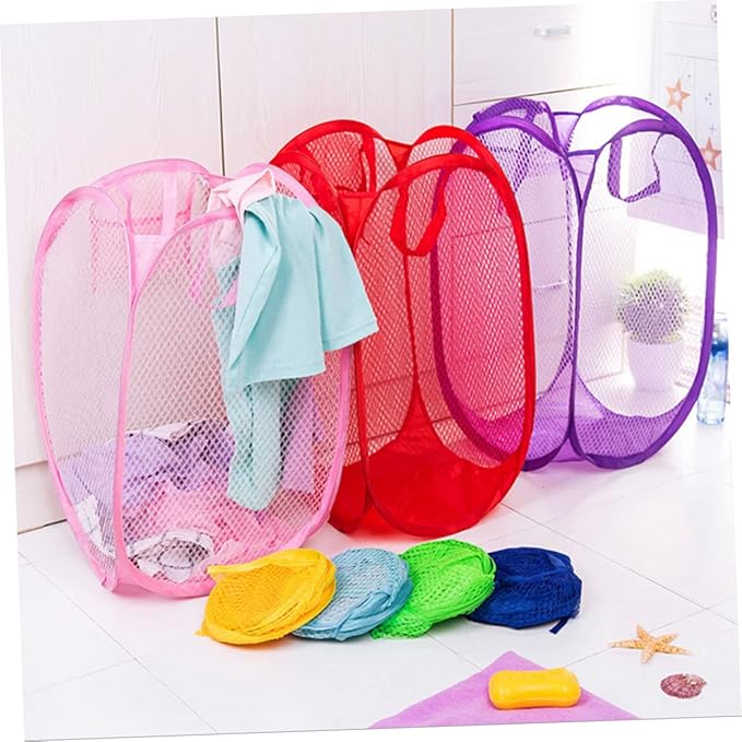 Foldable Pop Up Mesh Laundry Hamper with Side Pocket and Handles Breathable Clothes Basket for College Dorm Apartments Camping Easy Open and Flat Fold Storage Sky Blue