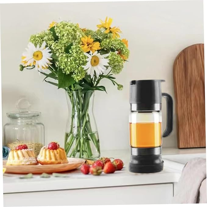 Syrup Dispenser, Honey Dispenser No Drip, 300ml Clear Glass Honey with Press Type, Leakproof Syrup with Handle, Container with Stand for Coffee Tea