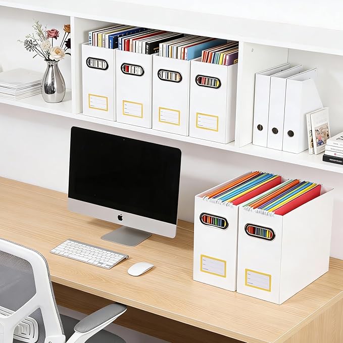 Collapsible File Organizer Box with Handle,12.20x5.11x9.84Inches, Filing Organizer for Home or Office, Small Portable File Box (1 Pack, White-Yellow)
