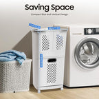 2-Tier Laundry Basket, Bathroom Clothes Storage Laundry Basket Household Simple Storage Shelf Kitchen Shelf Clothing Stand with Universal Wheels for Bathroom Bedroom Kitchen