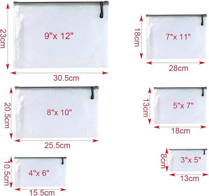 Oaimyy-11 x 14"-18 Pcs-Plastic Mesh Zipper Pouch Document Folders Bag Zip File Bags for Office Supplies,Home,Travel Storages,Puzzle Board Games Storage- (Black)