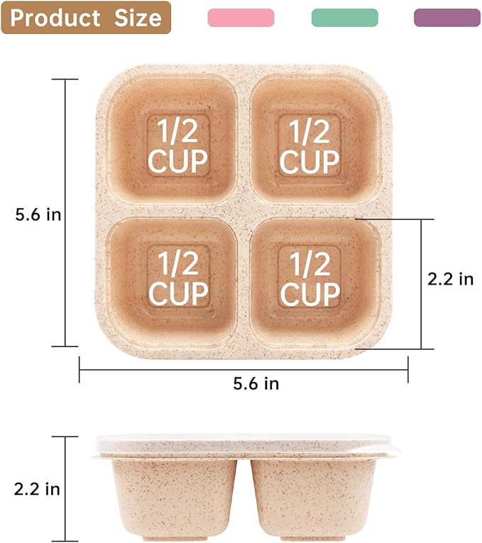4 Pack Bento Lunch Box，4 Compartment Snack Containers，Divided Bento Snack Box，Meal Prep Containers Kids/Toddle/Adults,Food Storage Containers for School, Work and Travel