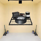 Ceiling Mount Garage Storage Rack, 4x4 Ft Overhead Lifting Storage Rack with 250 lbs Capacity, Adjustable Max Height 8 Ft with Crank Handle, Carbon Steel for Garage Warehouse Organization, Black