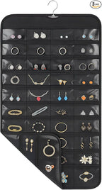 3 Pack Hanging Jewelry Organizer, 80 Clear Pockets earring organizer and storage, Accessories holder organizer for Closet, Jewelries, Necklace, Travel