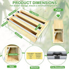 Magnetic Plastic Wrap Dispenser with Cutter, 3 in 1 Refrigerator Bamboo Organizer for Tin Foil, Baking Paper, Wax Paper Holder Kitchen Storage Box Compatible