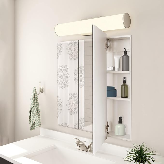 Design House Cyprus 25-in. Wide Medicine Cabinet, 3 Frameless Mirrored Doors, 2 Interior Shelves, Pre-Assembled, Surface or Recess Mounted, White/Clear, 25.1 in. W x 4.4 in. D x 24.5 in. H, 597484