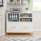 Tribesigns Lateral File Cabinet with Drawer, White Filing Cabinet for Letter/Legal/A4 Size Files, 35.4" Modern Wood File Storage Cabinets Printer Stand with Storage for Home, Office, White Gold