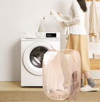 2Pack Collapsible Laundry Basket with Side Pocket, Mesh Pop Up Hamper Portable Carrying Handle, Cruise Room Storage Basket (Beige+Green)