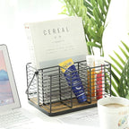 VANRA Utensil Holder Kitchen Condiment Organizer Utensil Caddy Storage Basket Organizer Metal Flatware Caddy with Wood Handle, Black