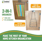Evelots 2-in-1 Pot Lid Organizer with Towel Holder - 2 Pack, 3-Tier Cabinet Door Rack - Space-Saving Kitchen Organizer for Glass or Metal Pan Lids & Towels - Over the Door Design - Chrome