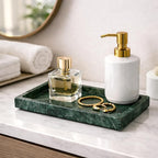 Natural Green Marble Tray for Bathroom | Kitchen | Vanity | Desktop, Stone Organizer for Coffee Table, Dresser, Nightstand, Candles, Soap, Towel, Plant, Jewelry (10" x 6"), Rectangular