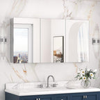 Keonjinn 48 x 26 Inch Medicine Cabinet, Assembly Required, Silver Bathroom Medicine Cabinets Mirror, Lightweight, Adjustable Shelves, Surface Mount or Recessed, Tempered Glass