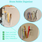 Acrylic Straw Holder for Cabinet Door & Wall – Kitchen Organizer Dispenser for Reusable Straws, Cupboard Storage Container for Drinking Straws & Small Accessories