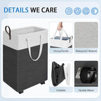 HomeHacks Laundry Basket with Wheels, Rolling Laundry Hamper, Collapsible & Waterproof Clothes Hamper, Narrow Corner Bins with Extended Handles in the Family & Dorm 90L(Grey)