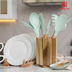 Marsrut Acacia Wood Utensil Holder 360°Rotating 7.3'' Large Wooden Spoon & Cooking Tool Caddy for Kitchen Countertop Crocks Organizer, Brown Rustic Farmhouse Decor, Modern Flatware Storage Essential
