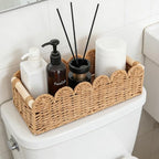 Bathroom Basket Organizer Toilet Paper Storage Basket Rectangle Basket with 2 Wooden Handle Wicker Storage Baskets for Shelves Back of Toilet Baskets Natural