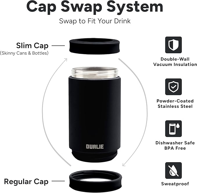 DUALIE 3 in 1 Insulated Can Cooler - 15+ Colors - Universal Size for 12 oz Cans, Slim Cans, and Bottles
