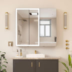 30x28 Medicine Cabinet with Lights Mirror, LED Lighted Medicine Cabinet Wall Mounted, Modern Sturdy Aluminum Mirrored Cabinet with Memory 3 Color Dimmable and Defogger, Adjustable Shelves