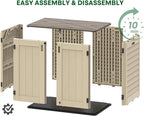 30 Cu.Ft Outdoor Storage Shed, Multi-Purpose Weather-Resistant Utility Shed for Garbage Cans, Lawn Mower, Garden Tools, Waterproof Resin Horizontal Cabinet with Pad-Lockable Doors (Khaki)