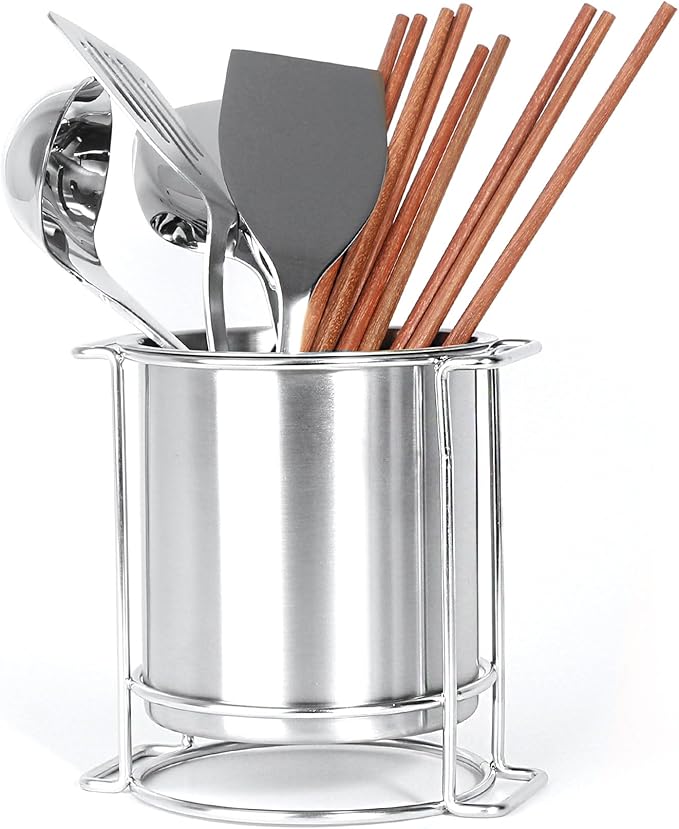 IMEEA Cutlery Holder SUS304 Stainless Steel, Utensil Drying Cup for Forks, Spoons, Knives and Chopsticks, Small Countertop Flatware Organizer
