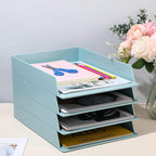 Tatuo 4 Pack Stackable Paper Trays Plastic Letter Tray Desk Organizer Paper Holder Organizer Storage Office Desk Accessories for Classroom Magazine File Documents 12.8 x 9.45 x 1.97, Blue Green