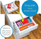 Three by Three Seattle 5 Piece Metal Organizer Tray Set for Storing Makeup, Stationery, Utensils, and More in Office Desk, Kitchen and Bathroom Drawers (2 Inch, Assorted Blue Berry and Sunset)
