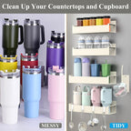 Magnetic Water Bottle Holder for Refrigerator, Cup Holder Organizer for Stanley and Tumbler for Kitchen, 4 Pack, Cream White