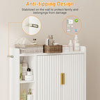 Fluted Over The Toilet Storage Cabinet, Above Toilet Bathroom Organizer with Toilet Paper Holder, Modern Behind Toilet Cabinet, Space Saver for Restroom, Bathroom, Laundry, White