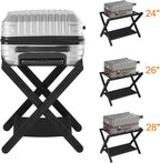 Heybly Luggage Rack, Folding Suitcase Stand with Storage Shelf, Heavy-Duty Luggage Holder for Guest Room Bedroom Hotel, Holds up to 165 lb, Black, HLR010B1