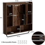 RUSTOWN Rustic Wood Wall Bathroom Cabinet, Farmhouse Medicine Cabinet Wall Mounted, Space Saving Wall Storage Cabinet with 2 Barn Door, 3-Tier Adjustable Shelves and Towel Bar(Dark Walnut)