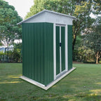 Heavy-Duty Outdoor Garden Shed with Aluminum Alloy Frame, Hinged Door, and Stable Foundation for Secure Storage (5x3 FT Green Pent Roof)