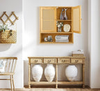 Bamboo Cabinet Wall Mount, Rattan Medicine Cabinet with Shelves and Doors, Wall Cabinet Above Toilet, Storage Organizer for Laundry Room, Kitchen, Living Room