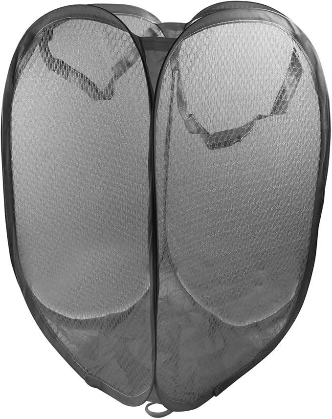 2 Pack Foldable Pop-Up Laundry Hamper, Collapsible Mesh Clothes Basket Laundry Baskets with Carry Handles(Black)