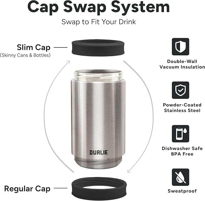 DUALIE 3 in 1 Insulated Can Cooler - 15+ Colors - Universal Size for 12 oz Cans, Slim Cans, and Bottles
