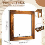 2 Set Plate Hangers, Wall Mounted Wooden Plate Display Holders, Rustic Burnt Solid Wood Frame with Black Metal Hooks for 8 to 11 Inch Plates, Platters & Dishes for Home & Kitchen Decoration