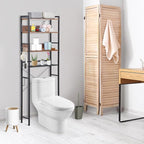 SUPER DEAL Over The Toilet Storage Shelf, 4-Tier Bathroom Organizer Space Saver Rack Wood Shelf, Rustic Brown