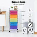 GOFLAME 10-Drawer Rolling Storage Drawer Cart, Utility Cart with Removable Drawers & Metal Frame, Mobile Art Craft Drawer Cart with Lockable Wheels for Home, Office, Studio, School, Rainbow