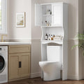 GAOMON Over The Toilet Storage Cabinet,Space-Saving Above Toilet Bathroom Organizer with Adjustable Shelf and Hooks, Bathroom Shelf Over Toilet with Anti-Tip Device,White