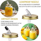 Mason jar pour spout. Free Flow Mason Jar Pour Spout, Mason Jar Regular Spout Dispenser For Any Liquid. Leakproof, Gold (2-Pack + 2 Black Lids)