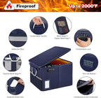 TOMKID Fireproof Document Box, Fire Proof Safe Box for Home Document Organizer with Lock, Fire Organizer Box Office Storage Cabinet for Hanging Letter/Legal Folder 16.1 x 12.9 x 11in (Blue)