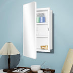 Fundin White Plastic Medicine Cabinet, Mirror Door with Round Corner Metal Frame, Recessed and Surface Mount Bathroom Wall Medicine Cabinet, 16 x 24 inch Mirror Size