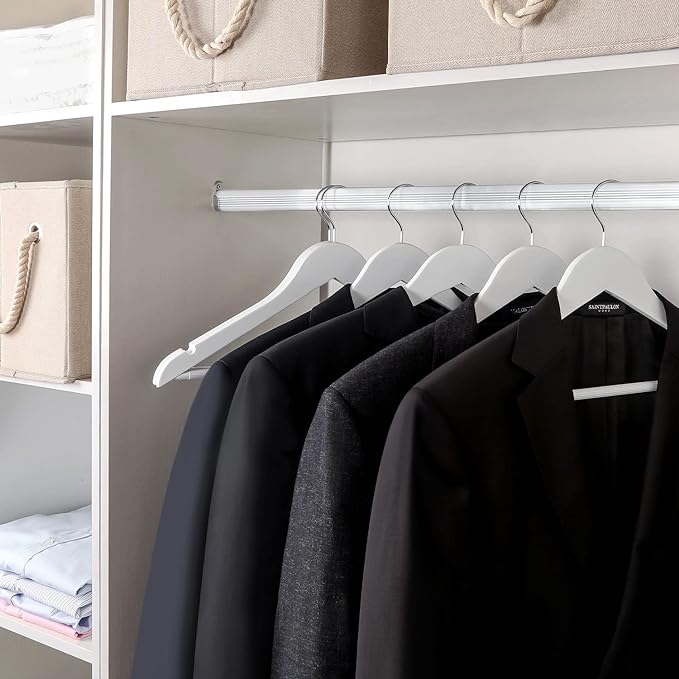 TOPIA HANGER Wooden Coat Hangers 30 Pack, White Wood Suit Hangers with Non Slip Pants Bar, 360° Swivel Hook and Shoulder Notches for Camisole, Jacket, Pants, Smooth Finish Clothes Hangers -CT34W30