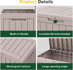 EasyUp 45 Gallon Outdoor Storage Box Waterproof, UV Resistant Deck Box Outdoor, Lockable Resin Deck Boxes for Garden Tools Equipment and Cushions, Gray