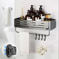 Onemake Shower Caddy Suction Cup, No Drilling Bathroom Shower Shelf, Corner Shower Caddy with 6 Portable Hooks, Removable Bath Organizer with Towel Bar for Bathroom Storage(Gray)