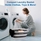 35L Laundry Basket Collapsible, Large Plastic Laundry Baskets with Wheels, Space Saving Pop-up Laundry Hampers for Clothes Storage Organizer Folding Plastic Bin for Household RV Room Organization