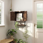 RUSTOWN Farmhouse Rustic Medicine Cabinet with Two Barn Door,Wood Wall Mounted Storage Cabinet with Adjustable Shelf and Towel Bar, 3-Tier Cabinet for Bathroom(Dark Walnut)