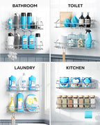 Nieifi Shower Caddy Shelf Storage Rack Adhesive Without Drilling Stainless Steel with Hooks for Washroom, Lavatory, Restroom, Toilet, Bathroom, Kitchen - 2 Pack