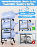 5 Gallon Water Jug Holder, Movable 3 Tier Heavy Duty Water Rack with 4 Wheels, Rack for Water Jug Storage, Space Saving Water Stand for Three 5 Gallon Water Jugs, Black